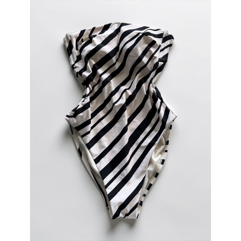Shade & Shore Womens Striped Bandeau One Piece Swimsuit Black Cream M 8-10 NWT